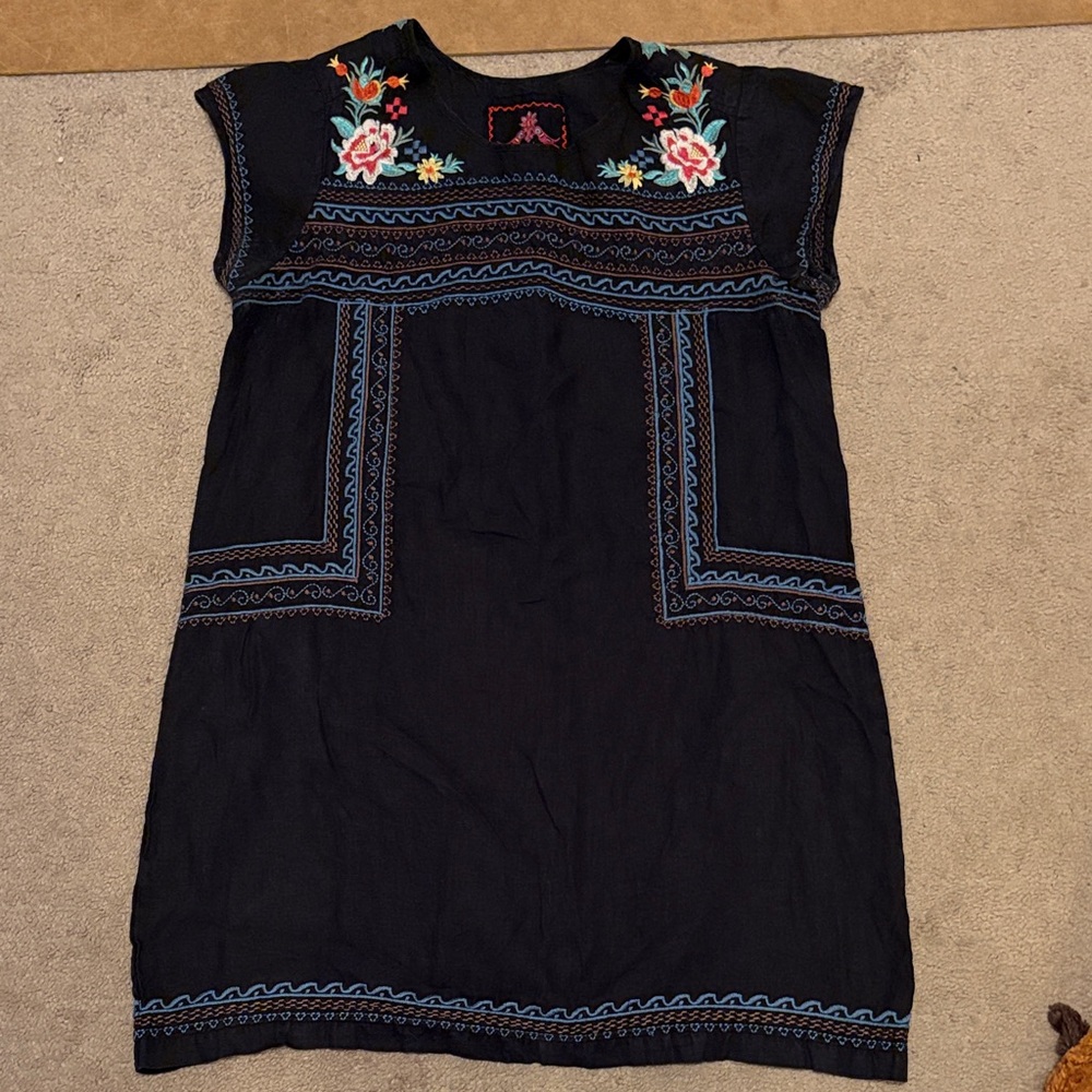 Johnny Was Linen/Embroidered Black Dress